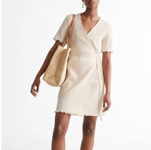 & Other Stories Cream Ribbed Wrap Robe - Picture 2 of 12